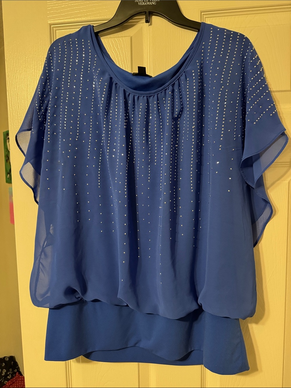 JM Collection Royal Blue Embellished Blouson Top